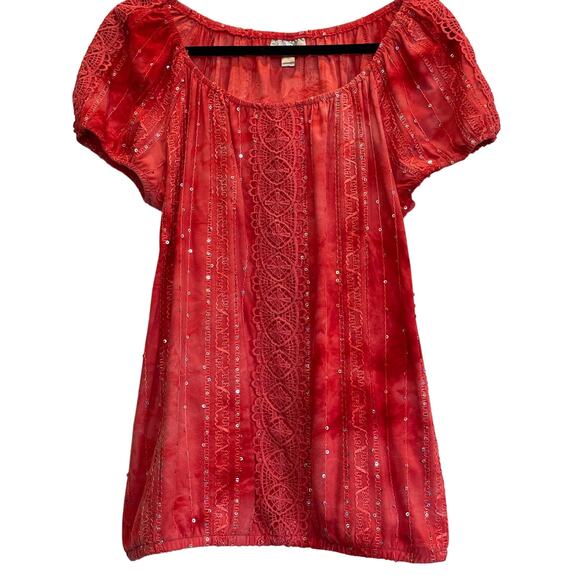 Dress Barn ladies blouse Lg, coral colored with sequin detail - Picture 1 of 10